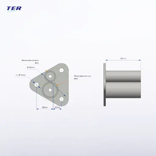 [TER_SPF2540] Slab fixing plate ⌀25 et ⌀40 ( Plug-in saftey sockets)